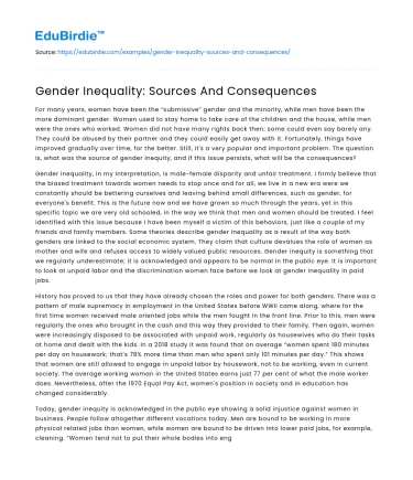 Gender Inequality: Sources And Consequences