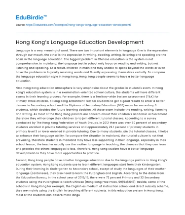 Hong Kong’s Language Education Development