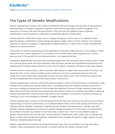 The Types Of Genetic Modifications