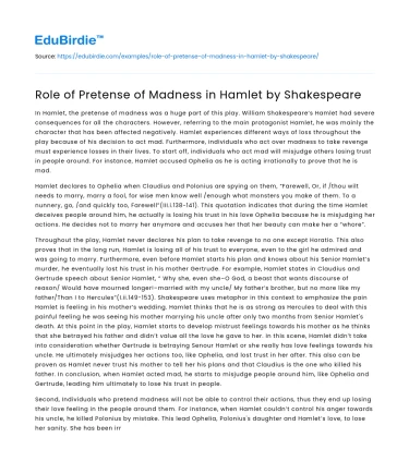 Role of Pretense of Madness in Hamlet by Shakespeare