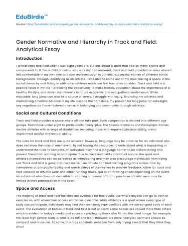 Gender Normative and Hierarchy in Track and Field: Analytical Essay