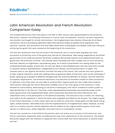 Latin American Revolution and French Revolution: Comparison Essay