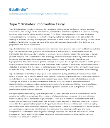 Type 2 Diabetes: Informative Essay