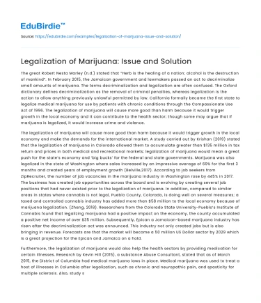 Legalization of Marijuana: Issue and Solution