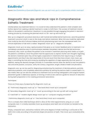 Diagnostic Wax Ups and Mock-Ups in Comprehensive Esthetic Treatment
