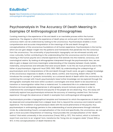 Death Meaning in Anthropological Ethnographies: Psychoanalytic Approach