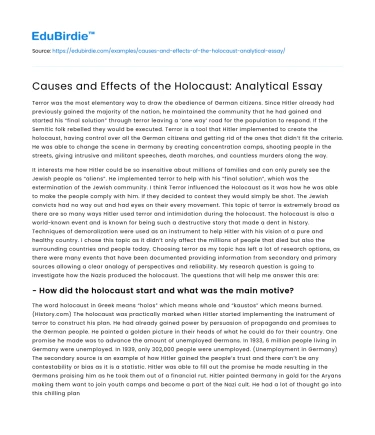 Causes and Effects of the Holocaust: Analytical Essay