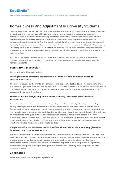 Homesickness And Adjustment In University Students