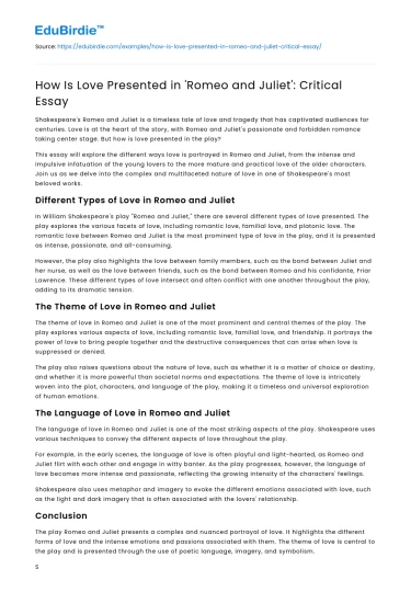 How Is Love Presented in ‘Romeo and Juliet’: Critical Essay