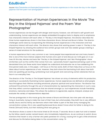 Human Experiences in The Boy in the Striped Pajamas and War Photographer