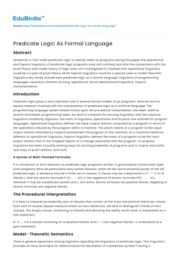 Predicate Logic as a Formal Language