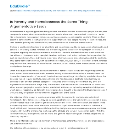 Is Poverty and Homelessness the Same Thing: Argumentative Essay