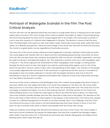 Portrayal of Watergate Scandal in the Film The Post: Critical Analysis