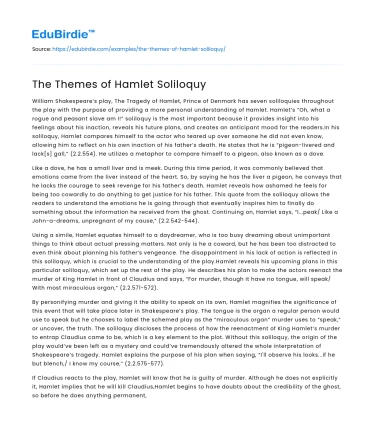 The Themes of Hamlet Soliloquy