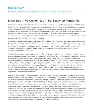 Black Death Vs Covid-19: Critical Essay on Pandemic