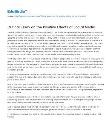 Critical Essay on the Positive Effects of Social Media