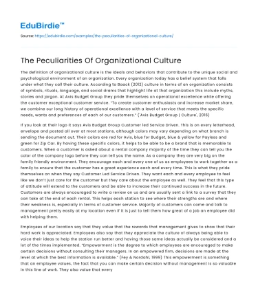 The Peculiarities Of Organizational Culture