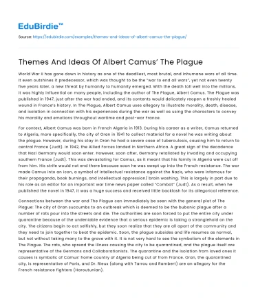 Themes And Ideas Of Albert Camus’ The Plague