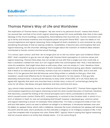 Thomas Paine’s Way of Life and Worldview