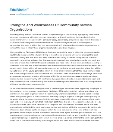 Strengths And Weaknesses Of Community Service Organizations