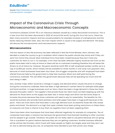Coronavirus Crisis Impact on Micro and Macroeconomics
