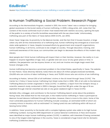 Is Human Trafficking a Social Problem: Research Paper