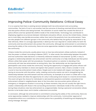 Improving Police-Community Relations: Critical Essay