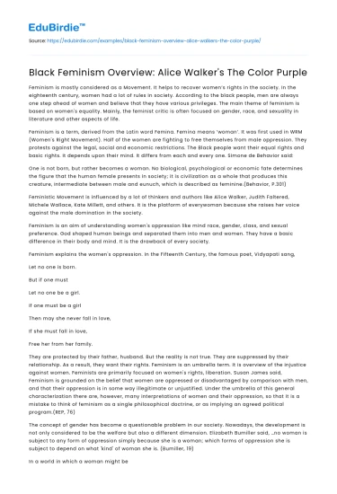 Black Feminism Overview: Alice Walker’s The Color Purple