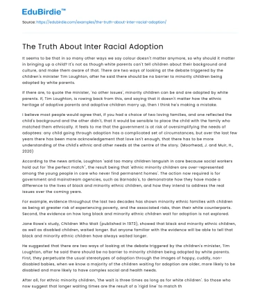 The Truth About Inter Racial Adoption