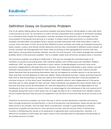 Definition Essay on Economic Problem
