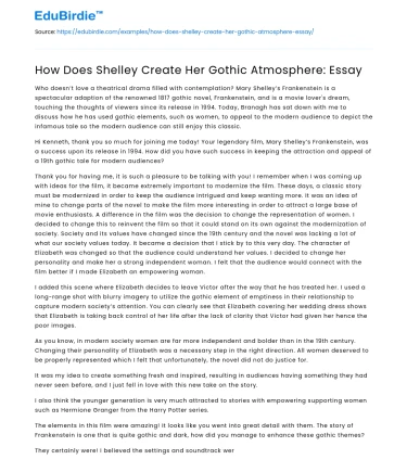 How Does Shelley Create Her Gothic Atmosphere: Essay
