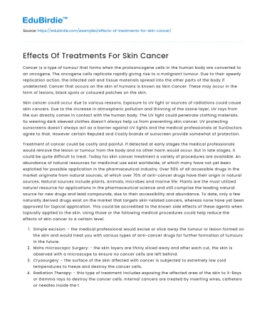 Impact of Skin Cancer Treatments on Patients