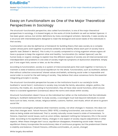 Structural Functionalism: A Major Theoretical Perspective in Sociology