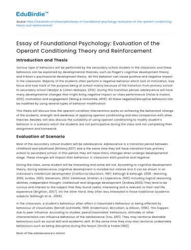 Eval of Operant Conditioning Theory in Foundational Psychology