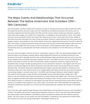 Native American and Outsider Relations (16th-19th Centuries)