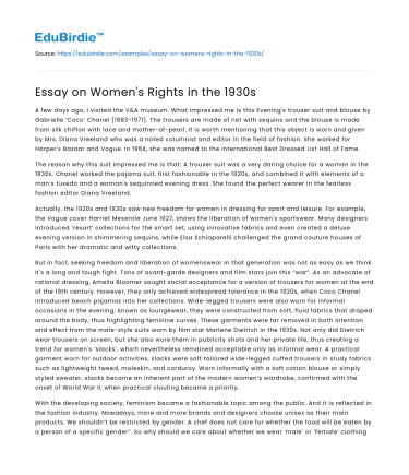 Essay on Women’s Rights in the 1930s