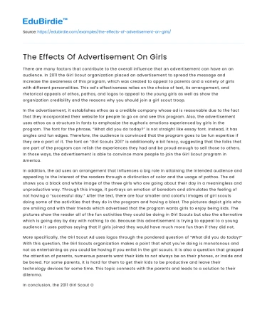 The Effects Of Advertisement On Girls