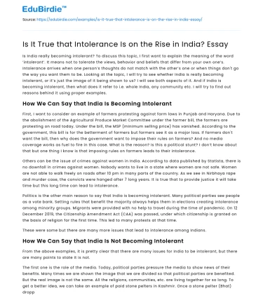 Is It True that Intolerance Is on the Rise in India? Essay