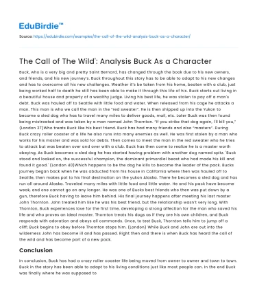 The Call of The Wild’: Analysis Buck As a Character