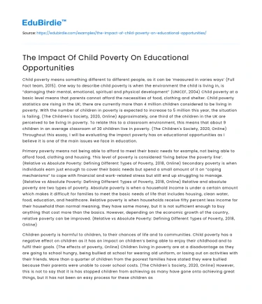The Impact Of Child Poverty On Educational Opportunities