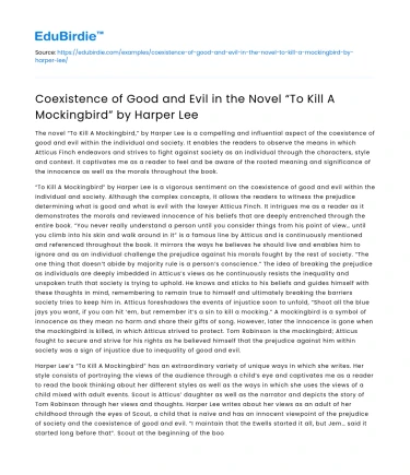 Good and Evil in “To Kill A Mockingbird” by Harper Lee