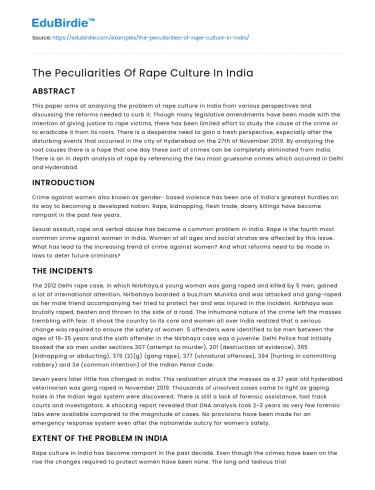 The Peculiarities Of Rape Culture In India