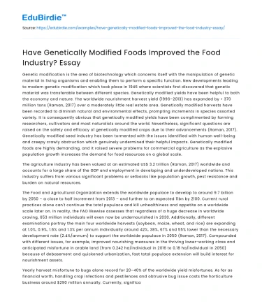 Have Genetically Modified Foods Improved the Food Industry? Essay