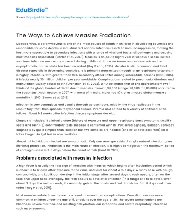 The Ways to Achieve Measles Eradication