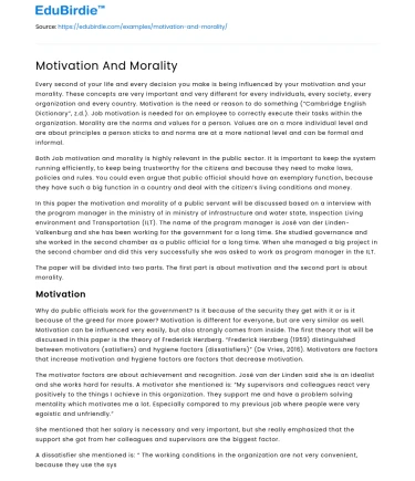 Motivation And Morality