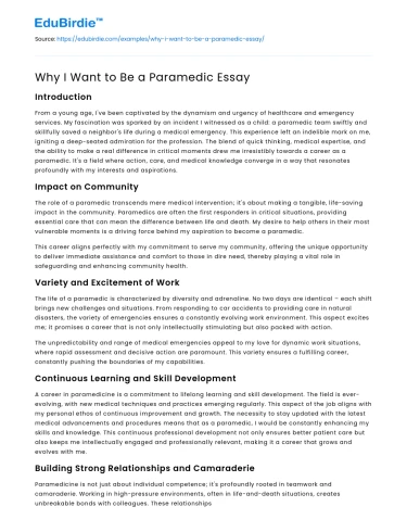 Why I Want to Be a Paramedic Essay