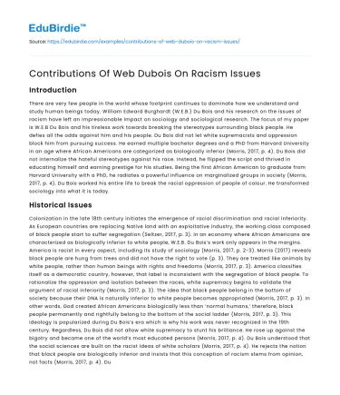 Contributions Of Web Dubois On Racism Issues