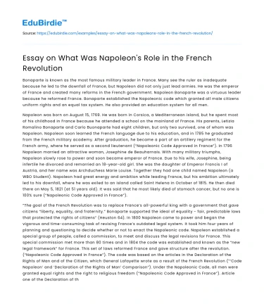 Essay on What Was Napoleon’s Role in the French Revolution