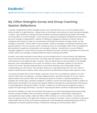 My Clifton Strengths Survey and Group Coaching Session: Reflections