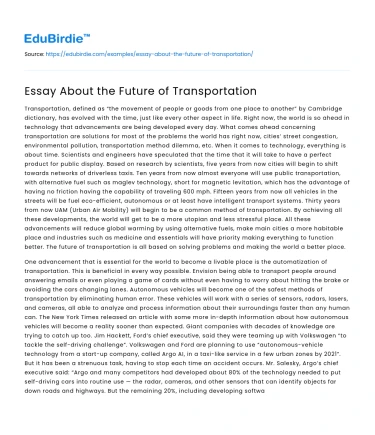 Essay About the Future of Transportation